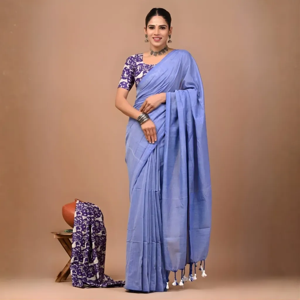 Slate Blue Khadi Cotton Saree