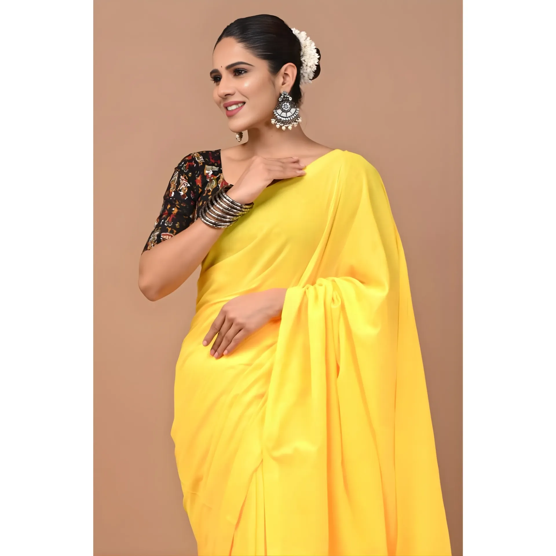 bright sunflower yellow Khadi Cotton Saree