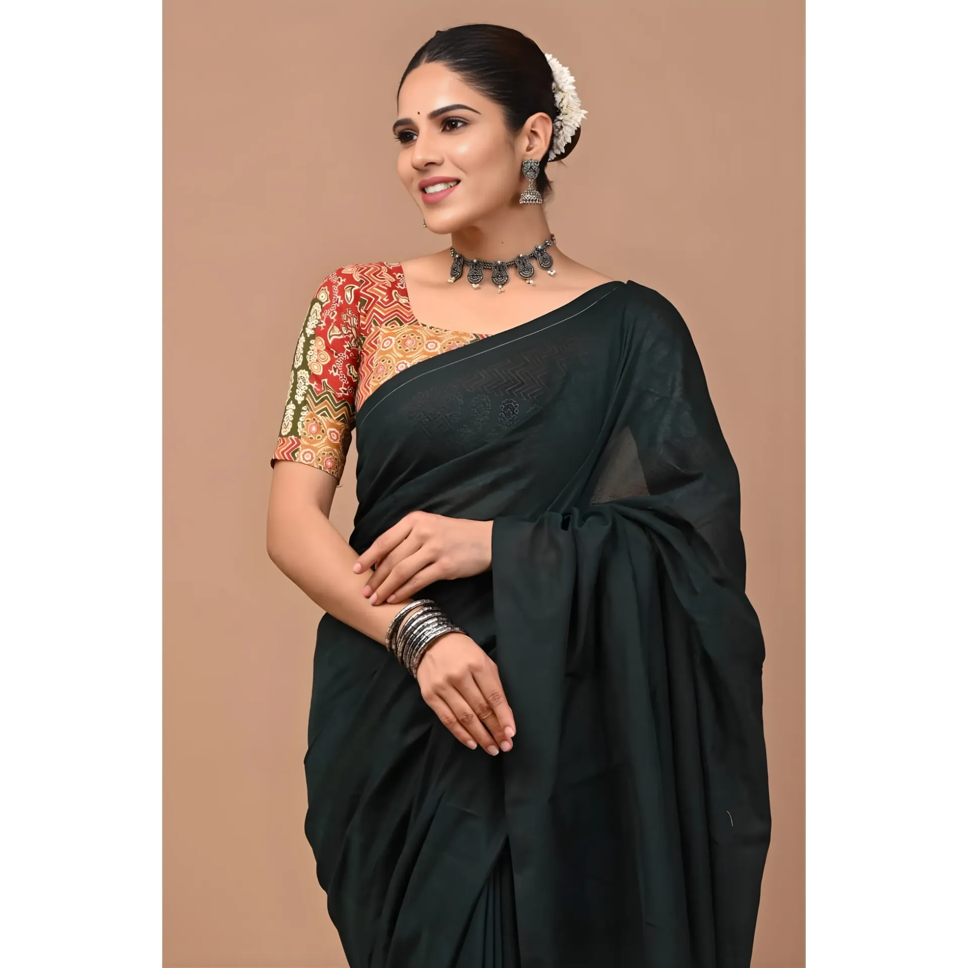 Deep Bottle Green Khadi Cotton Saree