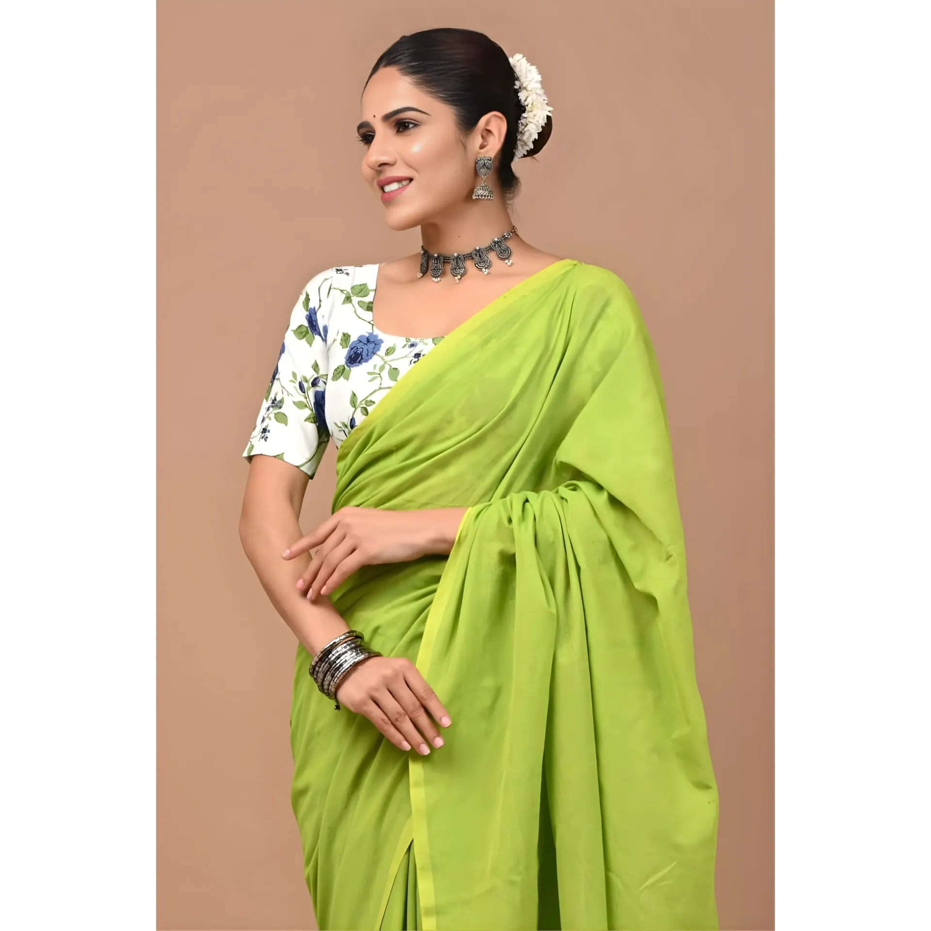 Lime Green Khadi Cotton Saree