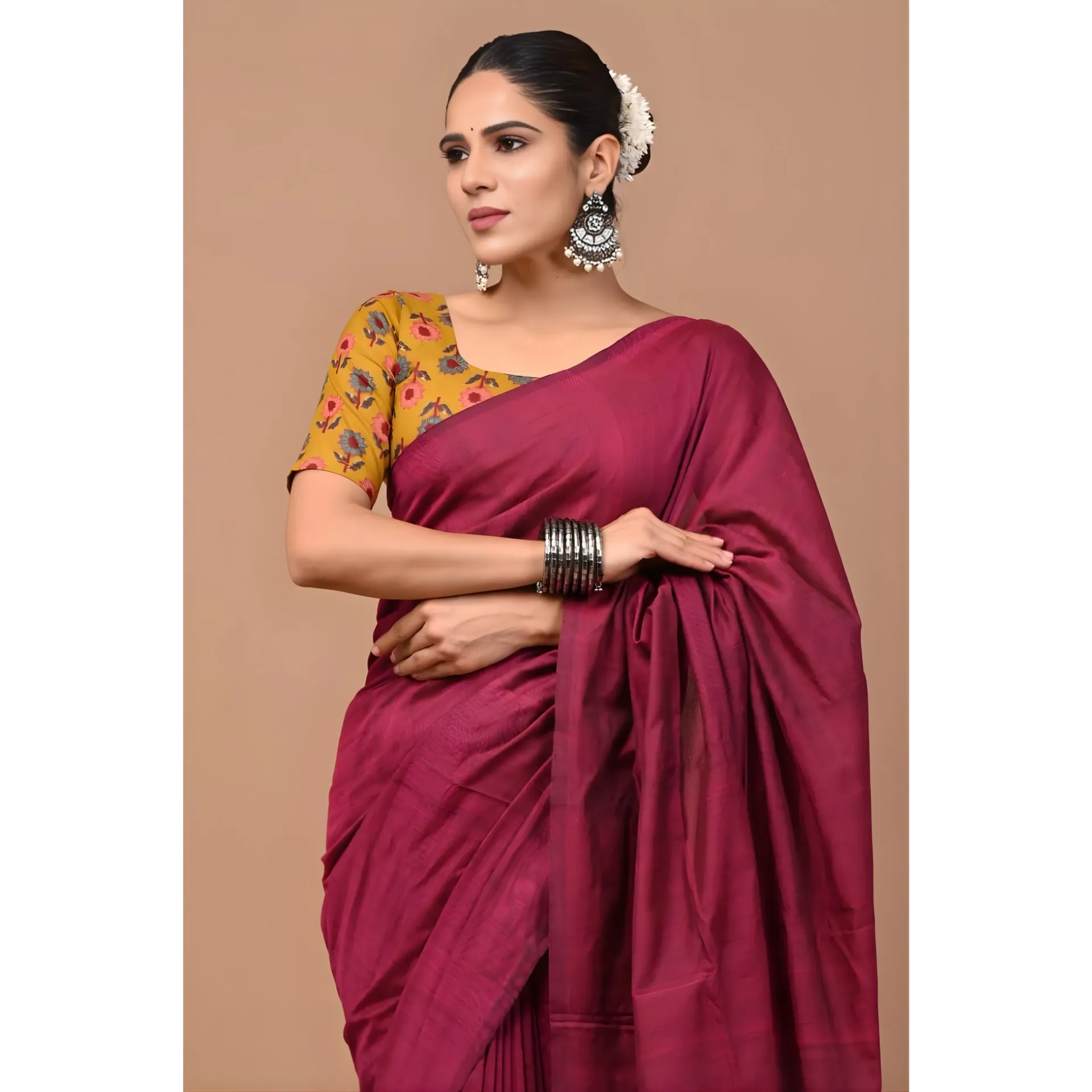 Wine Red Khadi Cotton Saree