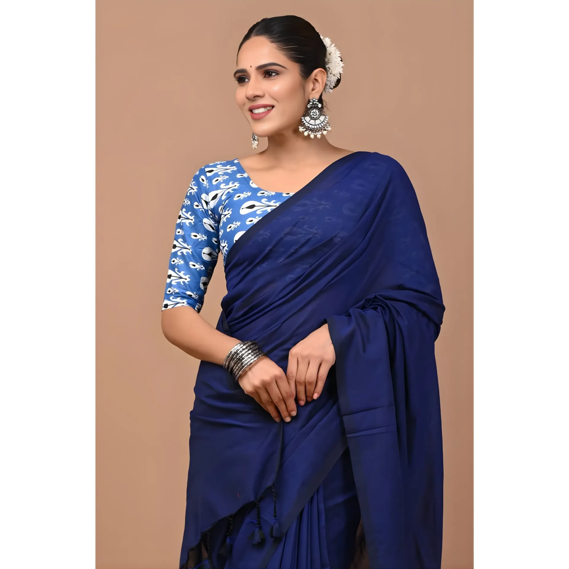 Midnight Blue Khadi Cotton Saree