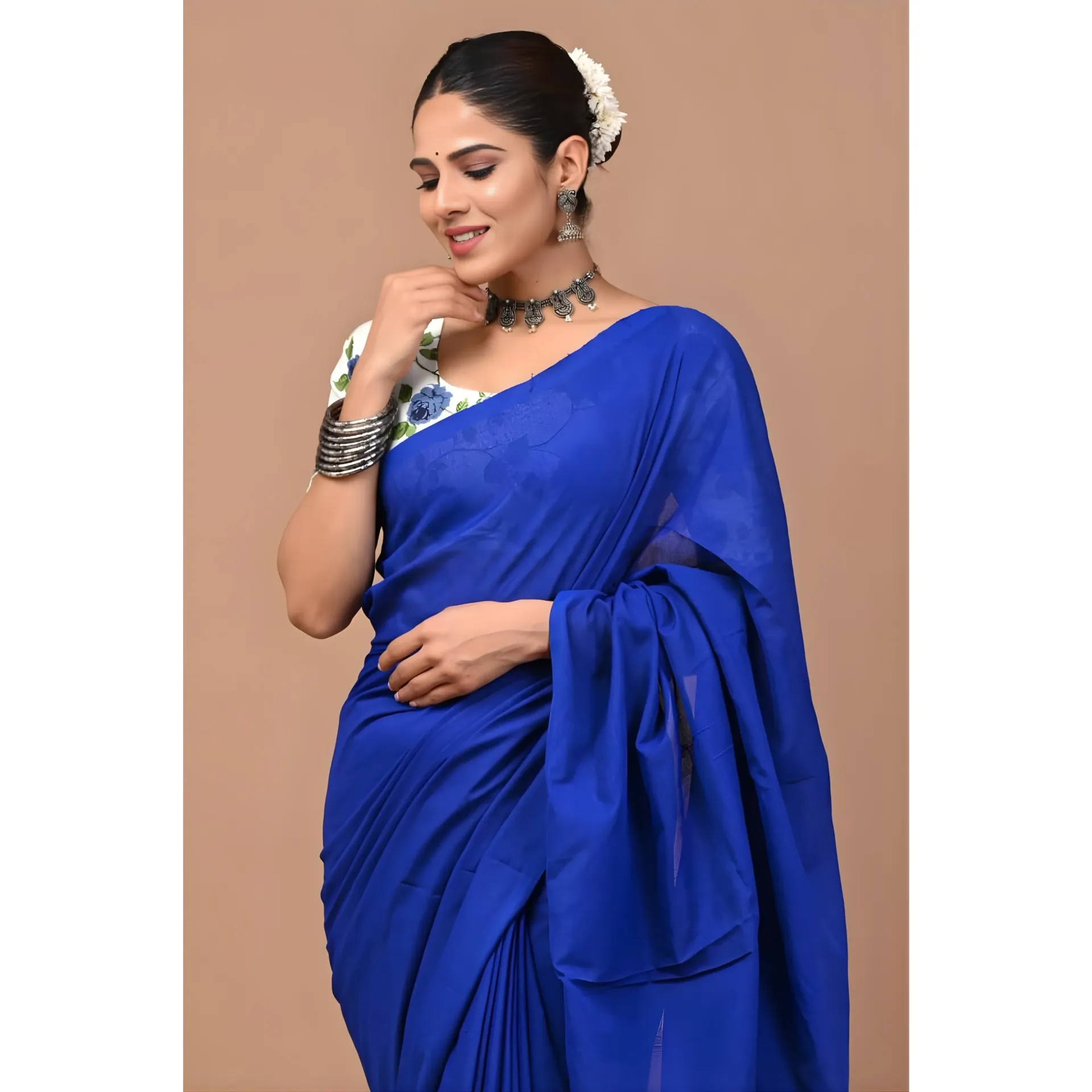 Sapphire Blue Khadi Cotton Saree