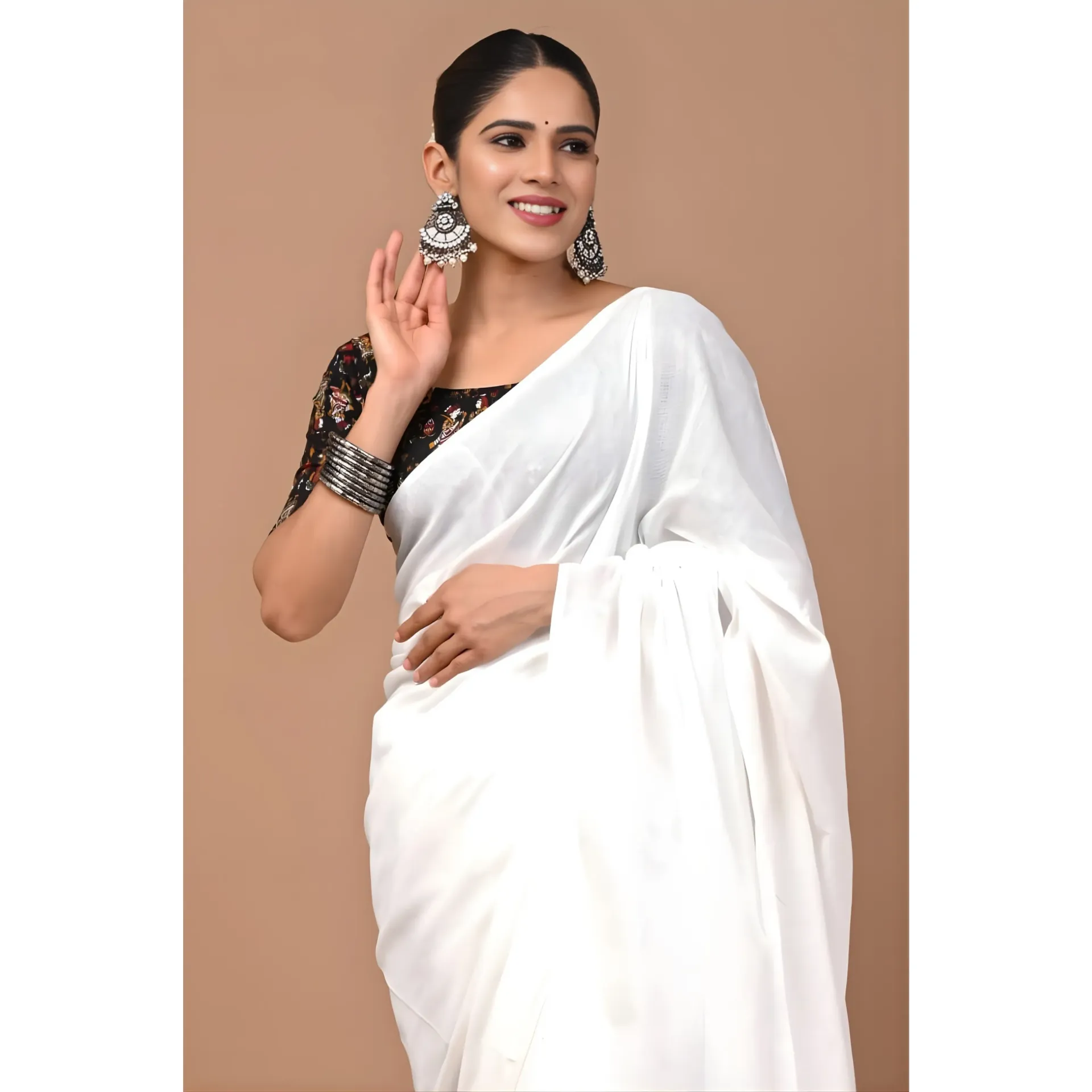 white Khadi Cotton Saree