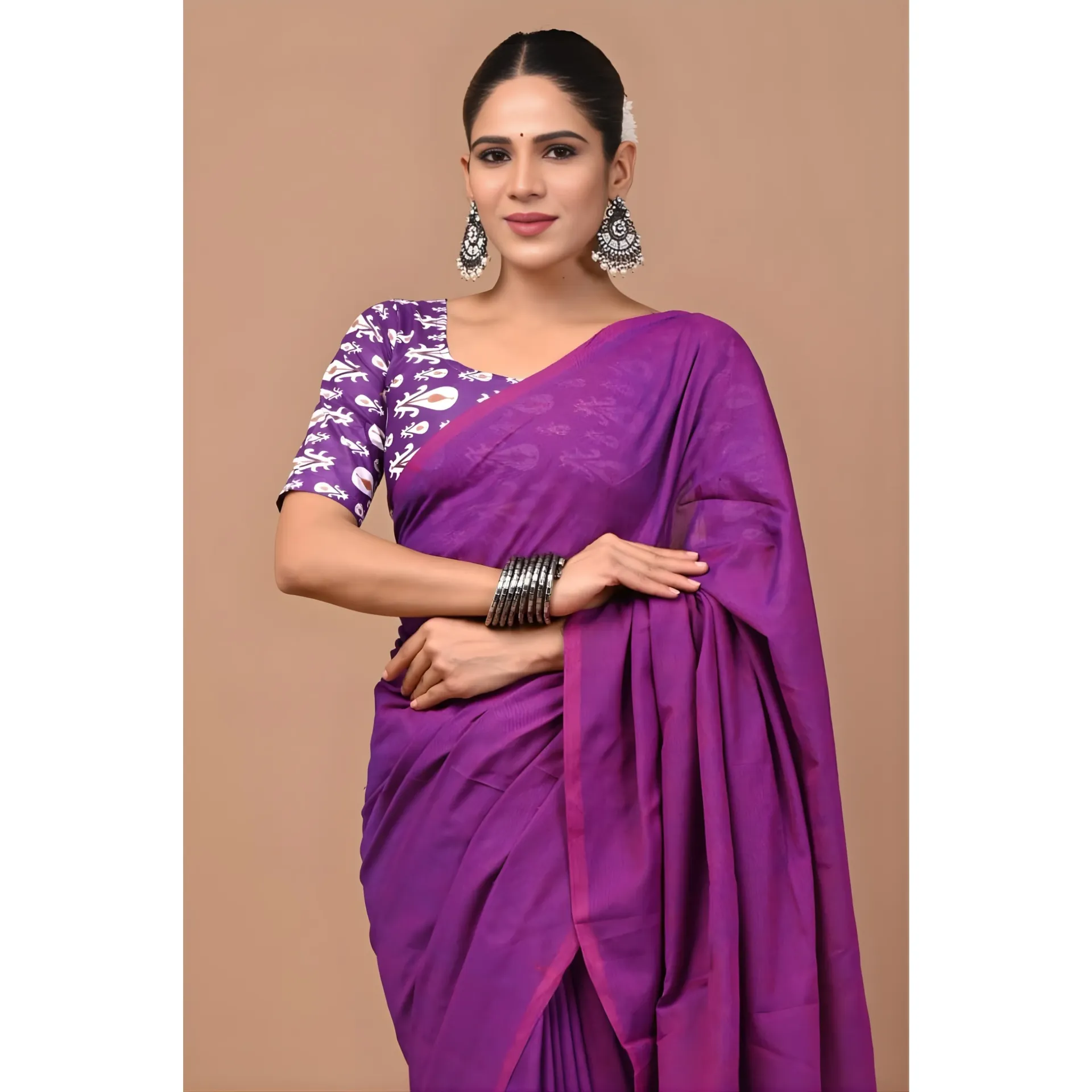 Fuchsia Purple Khadi Cotton Saree