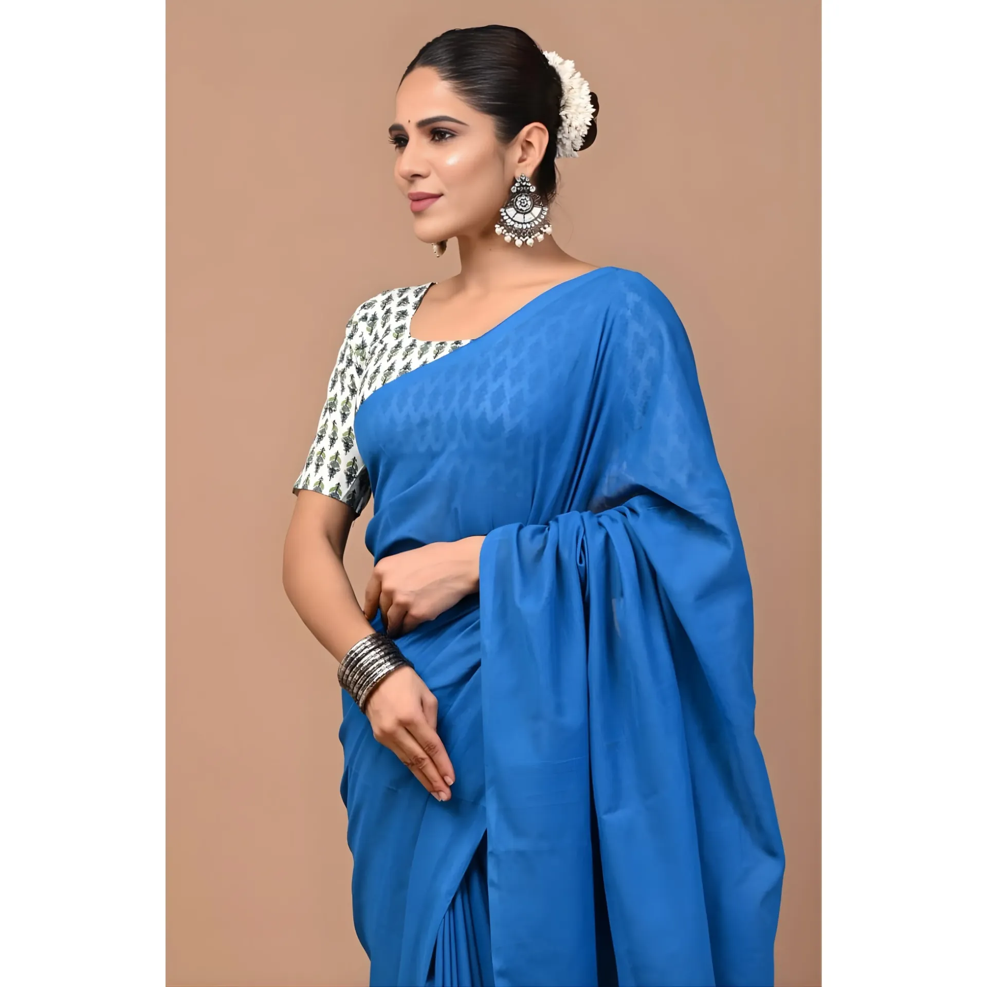 Deep Azure Khadi Cotton Saree