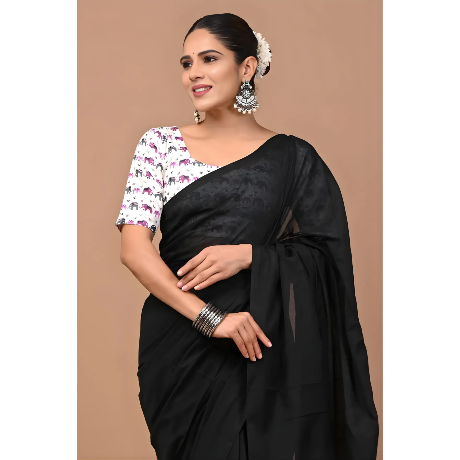 Deep Black Khadi Cotton Saree