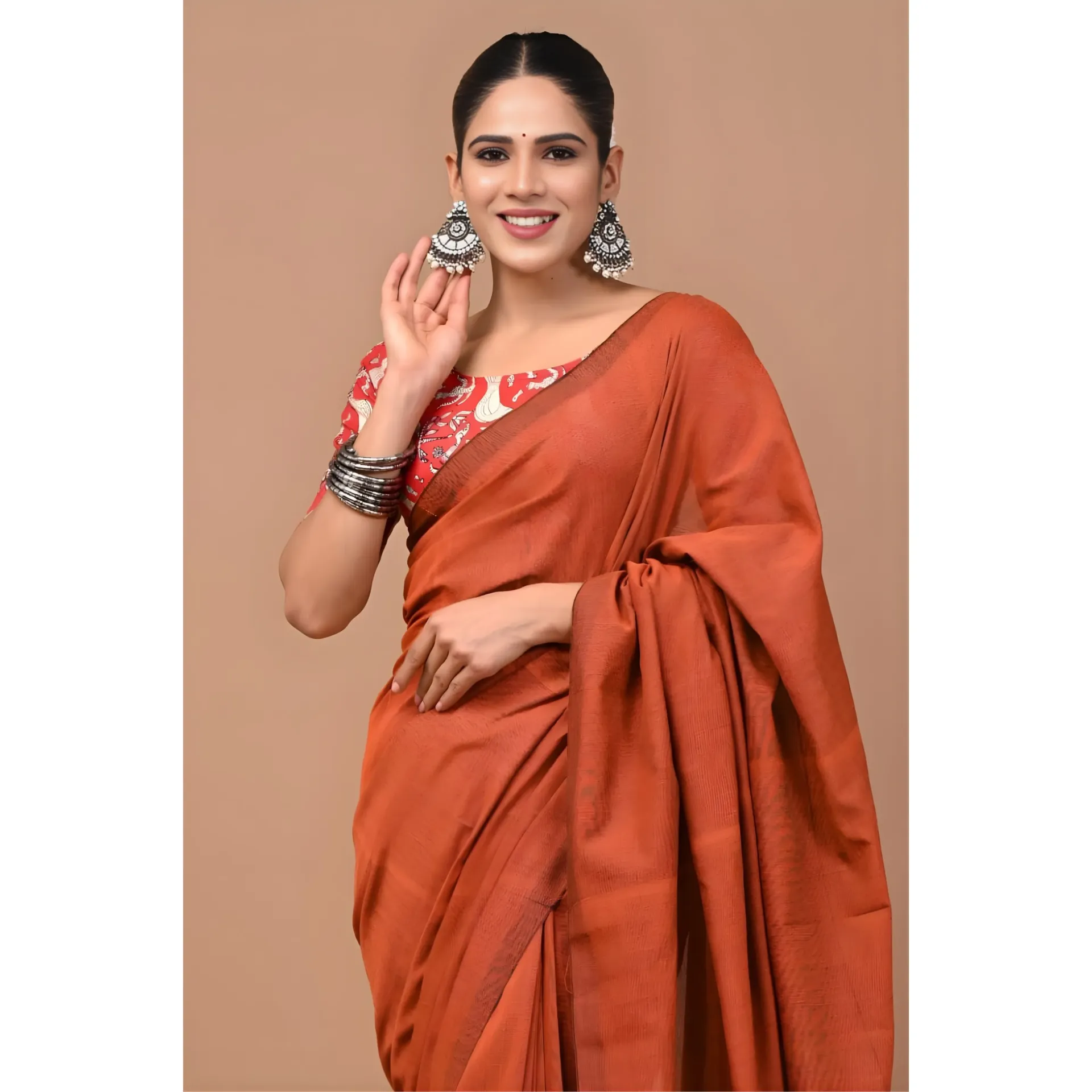 Burnt Orange Khadi Cotton Saree
