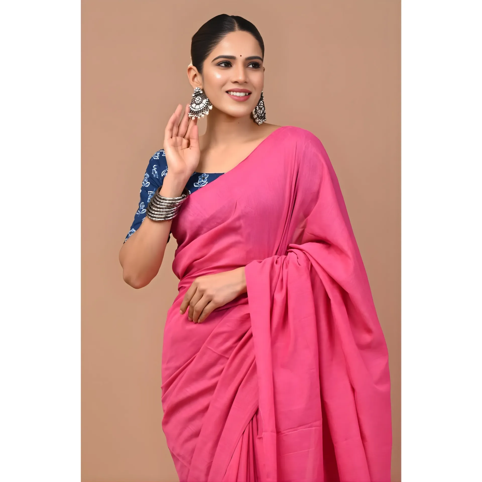 Fuchsia Pink Khadi Cotton Saree