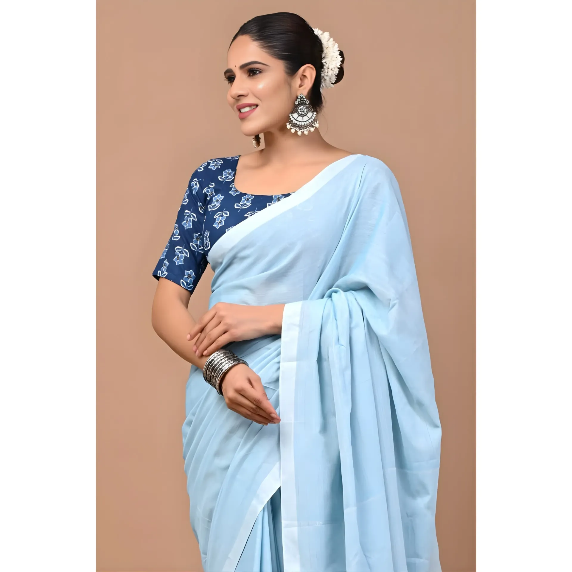 Ice Blue Khadi Cotton Saree