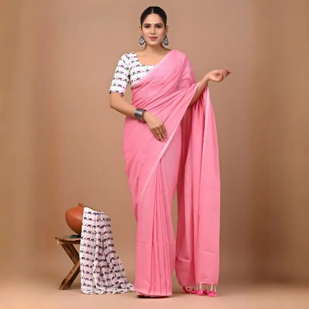 Pastel Pink Khadi Cotton Saree