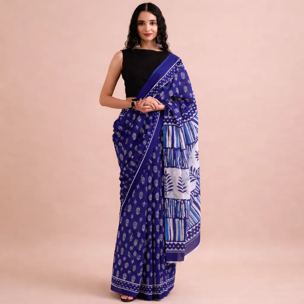 Neel Prerna Mul Cotton Saree
