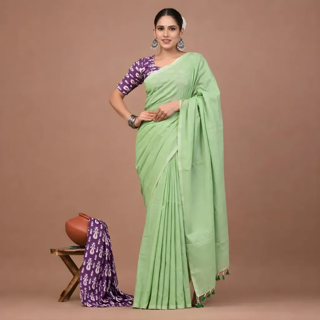 Pistachio Green Khadi Cotton Saree