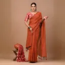 Rust Orange Khadi Cotton Saree
