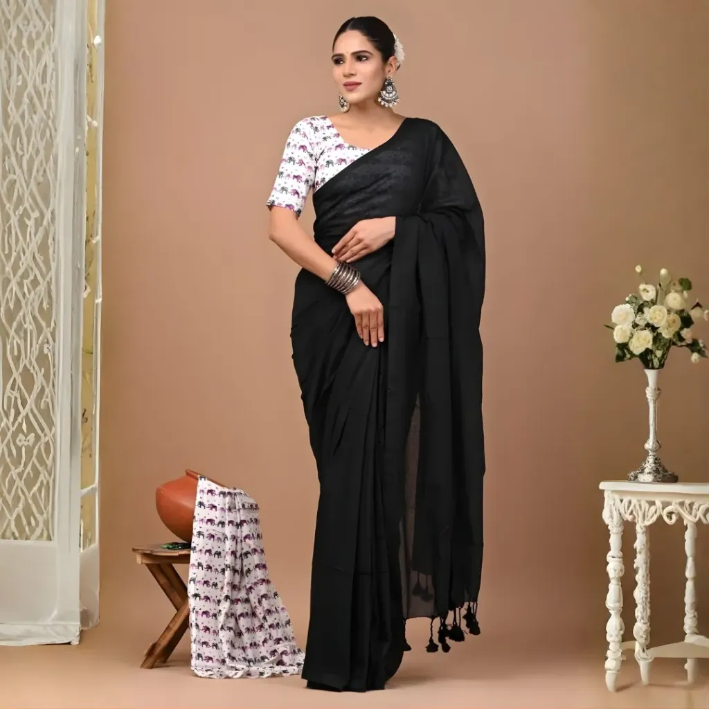 Classic Black Khadi Cotton Saree