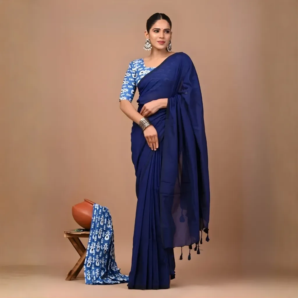 Midnight Blue Khadi Cotton Saree