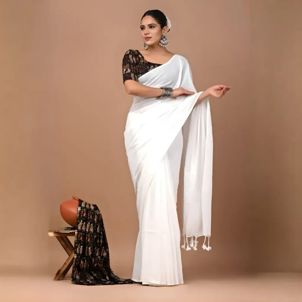 Classic White Khadi Cotton Saree